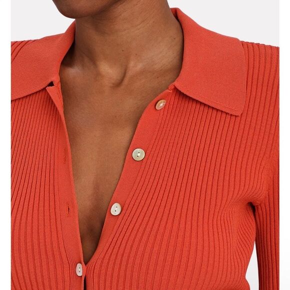 LE ORE BANDIER NEW Orange Ribbed Knit Rimini Button Down Cardigan Sweater Top - Picture 3 of 12
